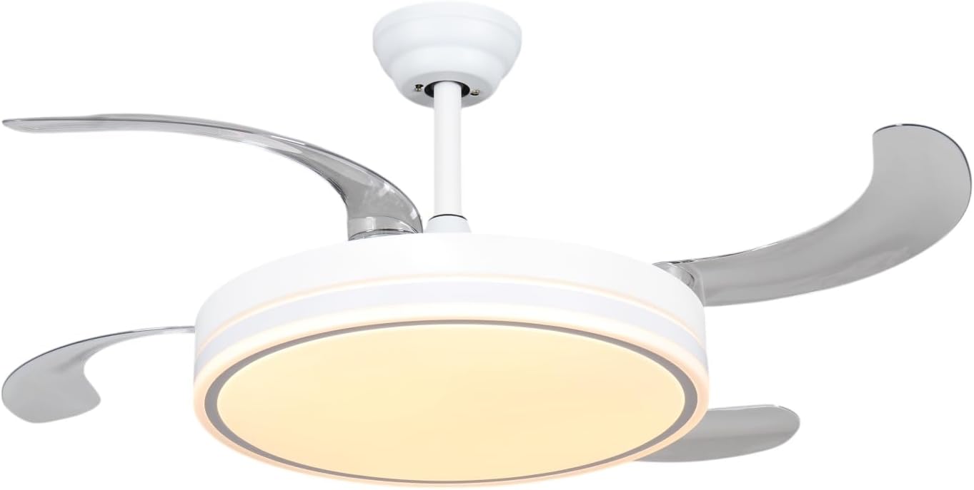 MiKoMiKa Ventilador de techo 96W con luz LED 60W+DC 36W en 3 Temperatura con Mando a Distancia -Motor DC Eficiente y Silencioso,aspas desplegables, 6 velocidades, control remoto, temporizador (F8808)
