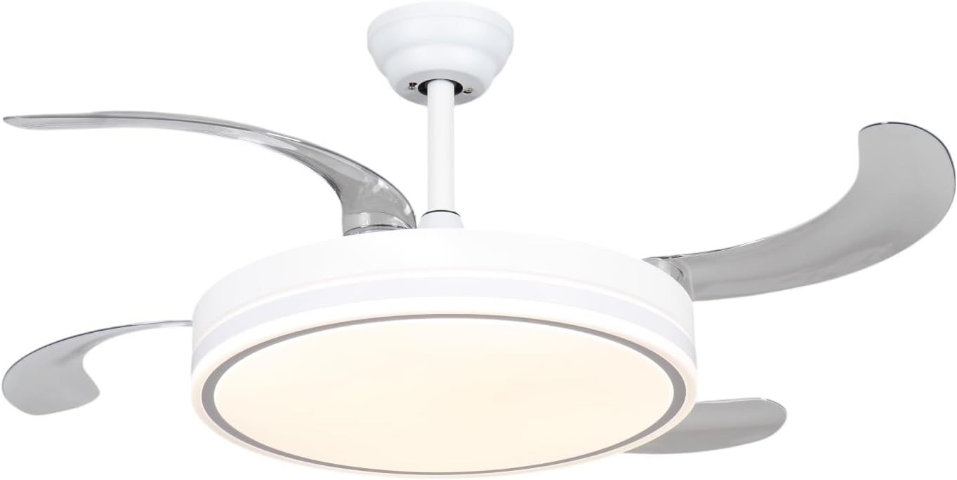 MiKoMiKa Ventilador de techo 96W con luz LED 60W+DC 36W en 3 Temperatura con Mando a Distancia -Motor DC Eficiente y Silencioso,aspas desplegables, 6 velocidades, control remoto, temporizador (F8808)