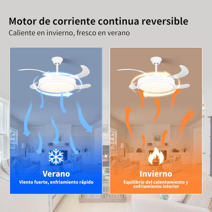 MiKoMiKa Ventilador de techo 96W con luz LED 60W+DC 36W en 3 Temperatura con Mando a Distancia -Motor DC Eficiente y Silencioso,aspas desplegables, 6 velocidades, control remoto, temporizador (F8808)