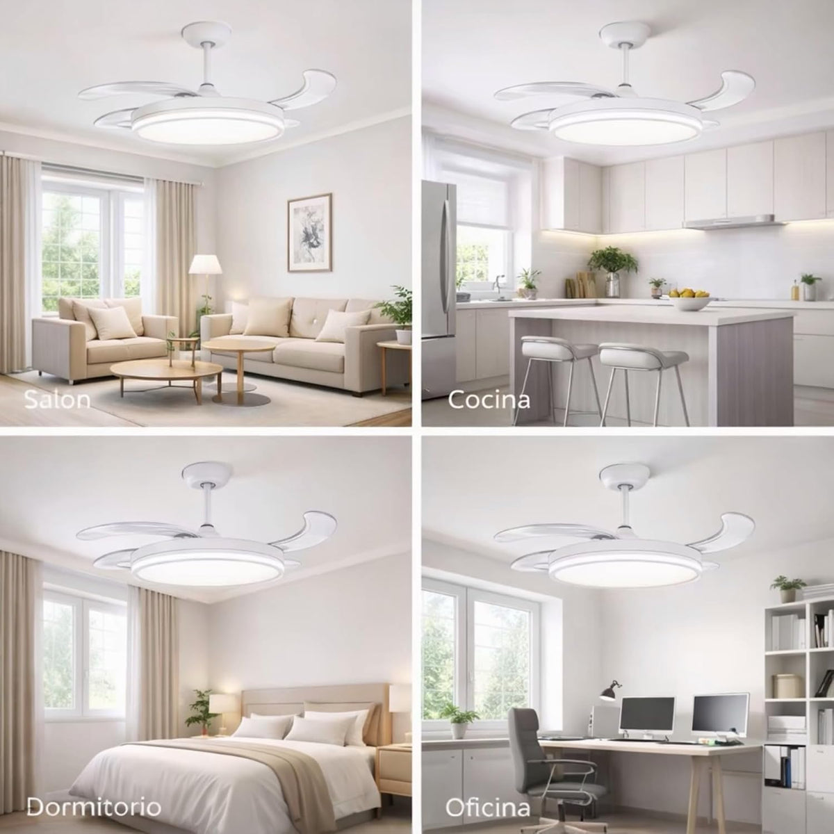 MiKoMiKa Ventilador de techo 96W con luz LED 60W+DC 36W en 3 Temperatura con Mando a Distancia -Motor DC Eficiente y Silencioso,aspas desplegables, 6 velocidades, control remoto, temporizador (F8808)