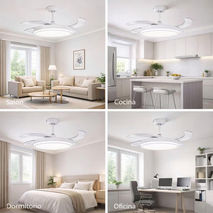 MiKoMiKa Ventilador de techo 96W con luz LED 60W+DC 36W en 3 Temperatura con Mando a Distancia -Motor DC Eficiente y Silencioso,aspas desplegables, 6 velocidades, control remoto, temporizador (F8808)