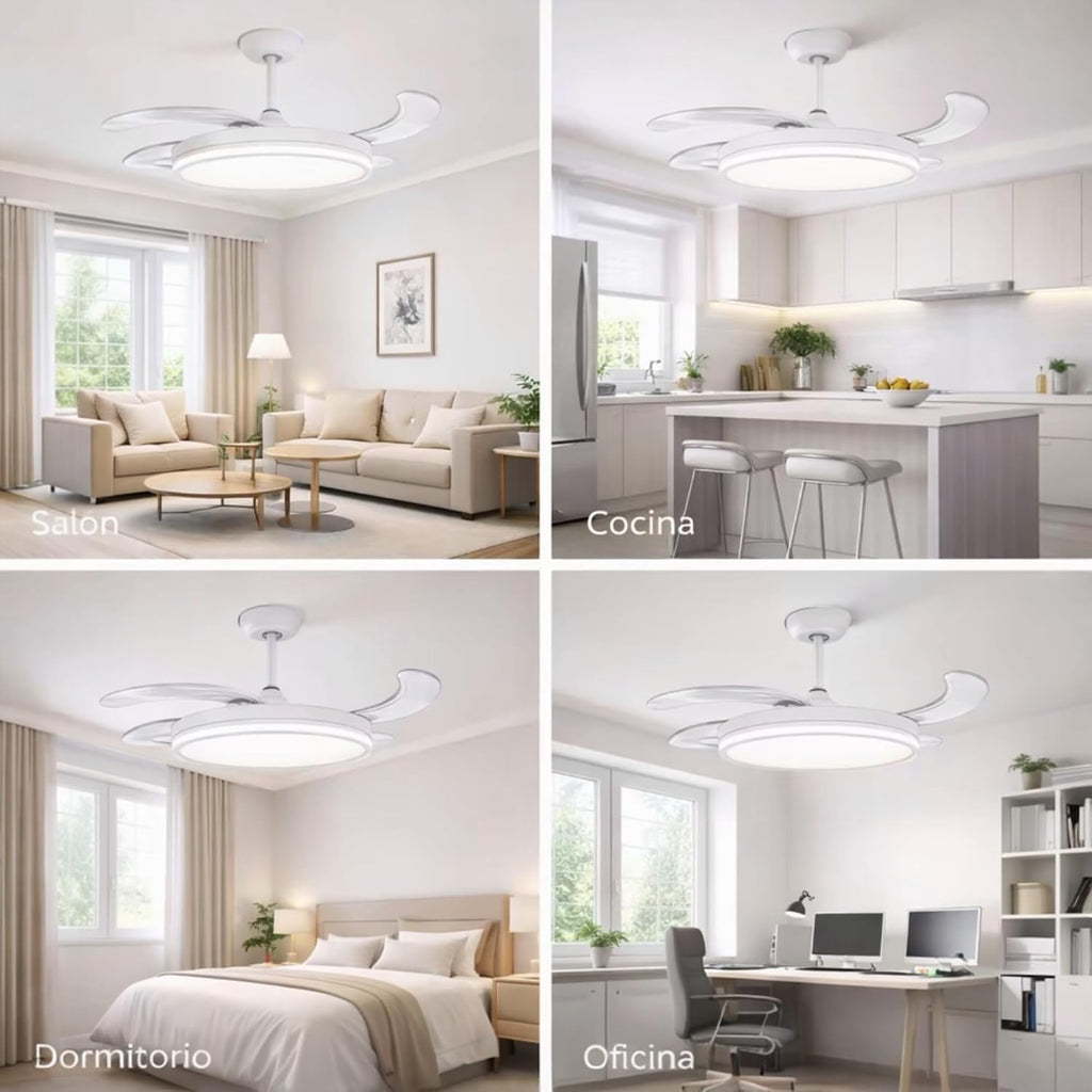 MiKoMiKa Ventilador de techo 96W con luz LED 60W+DC 36W en 3 Temperatura con Mando a Distancia -Motor DC Eficiente y Silencioso,aspas desplegables, 6 velocidades, control remoto, temporizador (F8808)