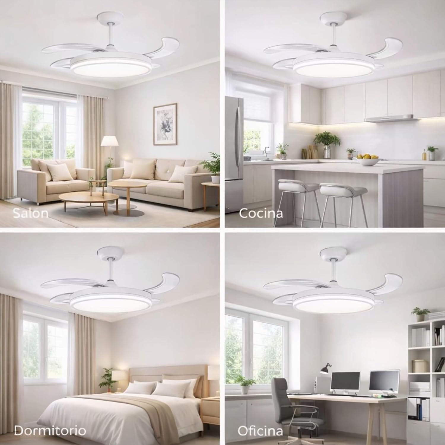 MiKoMiKa Ventilador de techo 96W con luz LED 60W+DC 36W en 3 Temperatura con Mando a Distancia -Motor DC Eficiente y Silencioso,aspas desplegables, 6 velocidades, control remoto, temporizador (F8808)